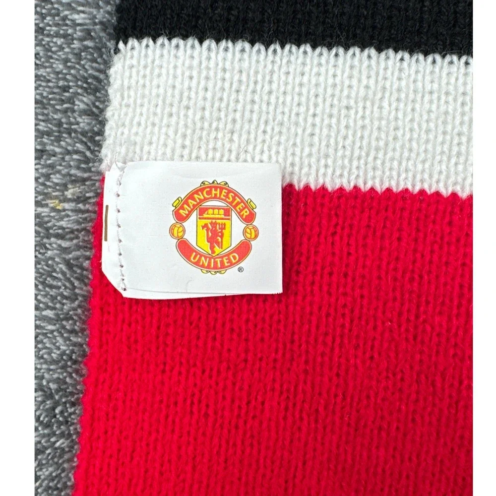 Manchester United Scarf Red Black White Striped Acrylic Knit Soccer Football Fan